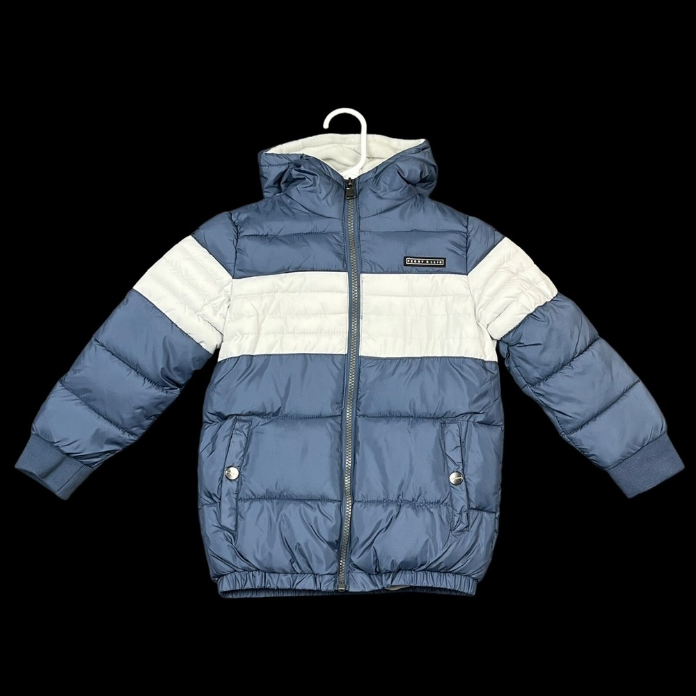 Perry Ellis Boys Fleece Lined Puffer Jacket Size 5 Blue-White Water Resistant